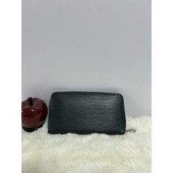 Louis Vuitton/LVBlack ripple cowhide long wallet with silver zipper design