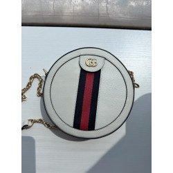 GUCCI Gucci Ophidia Gold Label Logo Striped Ribbon Chain Leather Round Cake Bag Cross Shoulder Bag